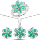 7.84 Carat Genuine Emerald and White Topaz .925 Sterling Silver 3 Piece Jewelry Set (Ring, Earrings, and Pendant w/ Chain)