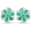 7.84 Carat Genuine Emerald and White Topaz .925 Sterling Silver 3 Piece Jewelry Set (Ring, Earrings, and Pendant w/ Chain)
