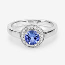 1.05 Carat Genuine Tanzanite and White Topaz .925 Sterling Silver Ring