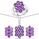 6.80 Carat Genuine Amethyst .925 Sterling Silver 3 Piece Jewelry Set (Ring, Earrings, and Pendant w/ Chain)