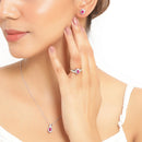 2.46 Carat Genuine Ruby and White Topaz .925 Sterling Silver 3 Piece Jewelry Set (Ring, Earrings, and Pendant w/ Chain)