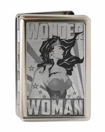 Business Card Holder - LARGE - WONDER WOMAN Pose Stars & Rays Brushed Silver