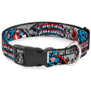 Plastic Clip Collar - CAPTAIN AMERICA 2-Poses/Comic Blocks Grays/Red/White/Blue