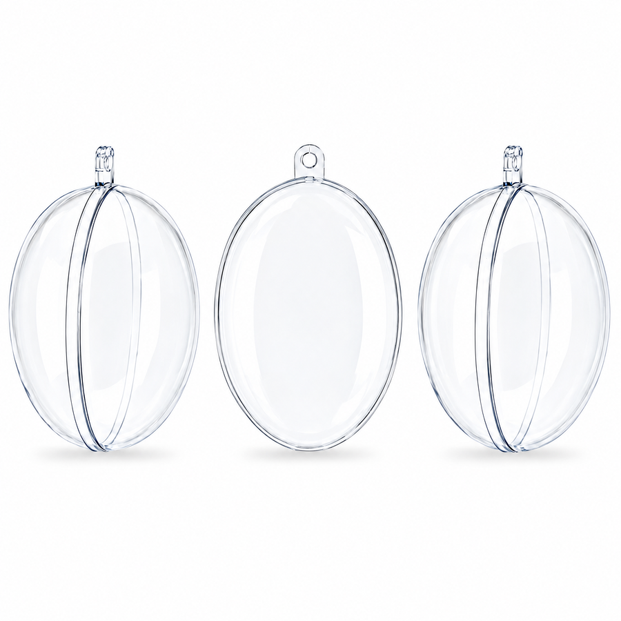 Set of 3 Clear Plastic Egg Ornaments 4.35 Inches (100 mm)