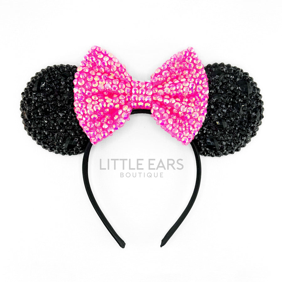 Shiny Black & Hot Pink Mickey Ears
