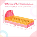 Wood Upholstered Twin Bed Platform with Slat Support-Pink
