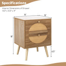 Set of 2 Rattan Nightstand with 2 Drawers and Solid Wood Legs-Natual