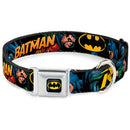 Batman Full Color Black Yellow Seatbelt Buckle Collar - Batman & Robin in Action w/Text Black