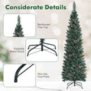 Snowy Artificial Pencil Christmas Tree with Pine Cones