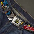 Batman Full Color Black Yellow Seatbelt Belt - Batman in Action WHOOM! Red Skyline Webbing