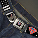 Superman Shield Full Color Black/White/Red/Blue Seatbelt Belt - Superman Shield Americana Stars and Stripes Black/White/Red/Blue Webbing