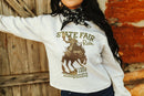 State Fair Rodeo Raw Hem V-Neck Crop Graphic