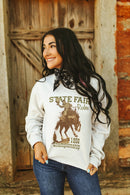 State Fair Rodeo Raw Hem V-Neck Crop Graphic