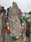 Sterling Silver Painted Desert Barrel Bead Necklace