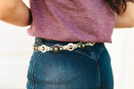 Studded Turquoise Thin Faux Leather Belt - Ivory