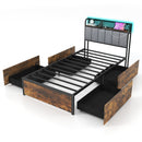 Twin/Full/Queen Bed Frame with LED Lights Upholstered Headboard and 4 Storage Drawers