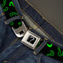 Riddler "?" Black Silver Seatbelt Belt - Question Mark Scattere2 Black/Neon Green Webbing