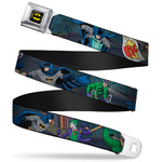 Batman Full Color Black Yellow Seatbelt Belt - Batman Battling Villains in Tunnel Webbing