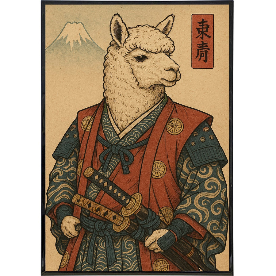 The Alpaca Samurai Japanese Ukiyo-e Style Poster Print