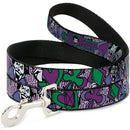 Dog Leash - Joker Face/Logo/Spades Black/White/Purple