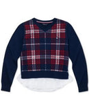 Tommy Hilfiger Girls Cotton Plaid Peplum Sweater, Size 5