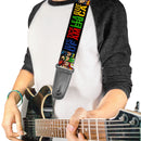 Guitar Strap - JUSTICE LEAGUE OF AMERICA w Superhero Blocks Black Multi Color