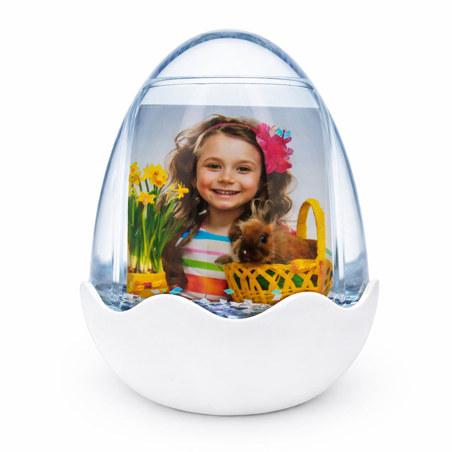 Egg-Shaped Water Globe Picture Frame with LED Light and Musical Bliss