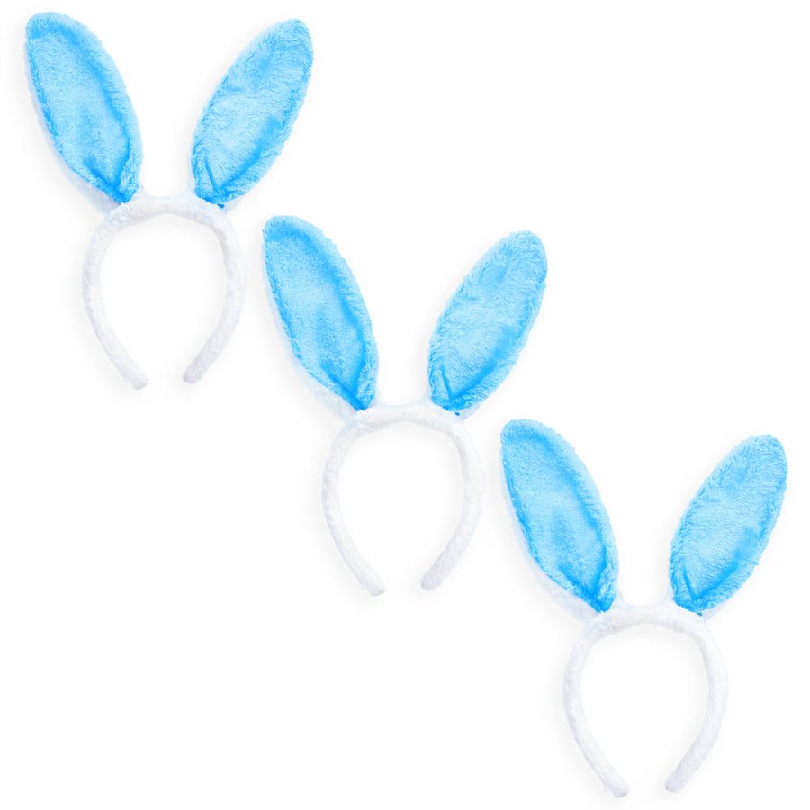 Set of 3 Costume Bunny Ear Headbands in Bright Blue, Each 11.7 Inches