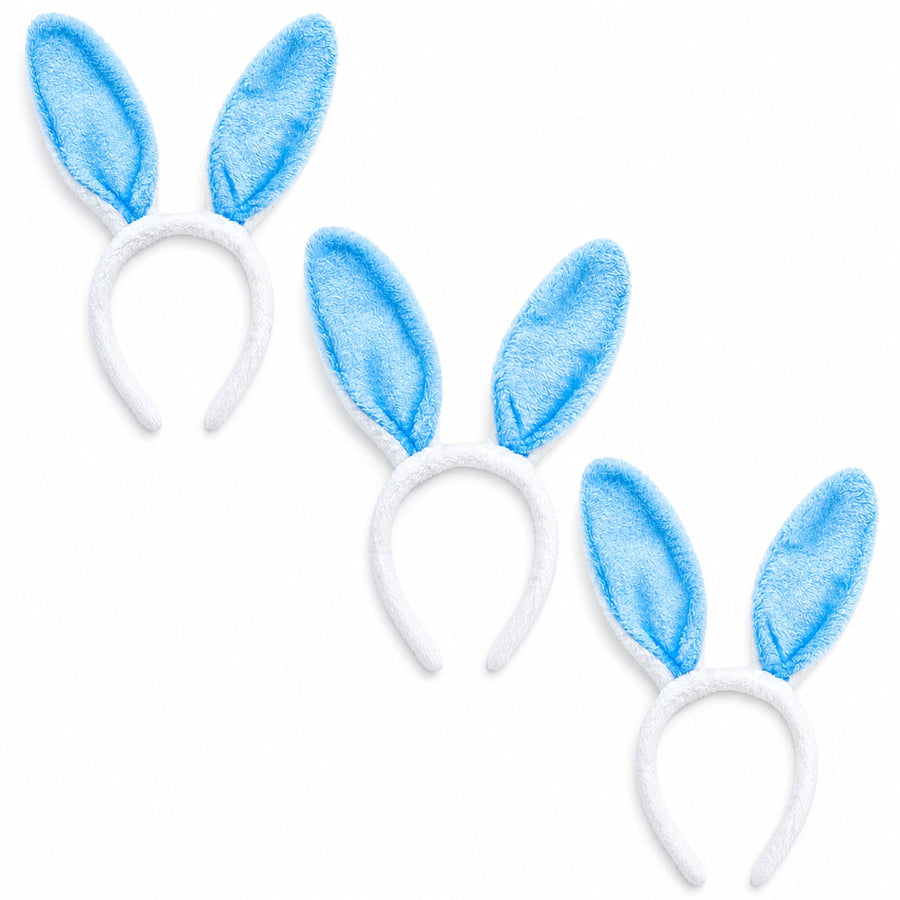 Set of 3 Blue Bunny Ear Headbands - Easter Costume Accessory 11.7 Inches