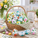 Set of 24 Flowers on White Plastic Easter Eggs, 2.25 Inches Each