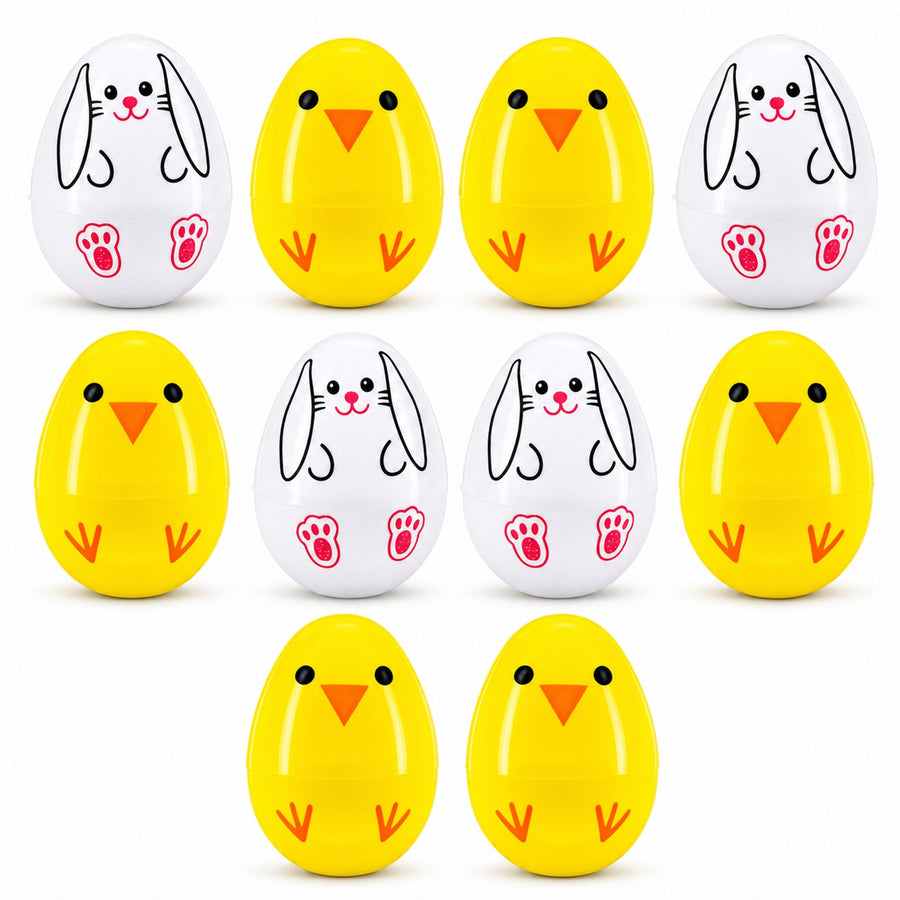 Set of 10 Fillable Plastic Easter Eggs - Bunny Chick Hunt Supply 2.25 Inches