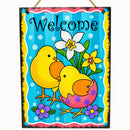 Easter Chick Decorative Wall Sign Spring Welcome Hanging Plaque with Floral Design 10 Inches