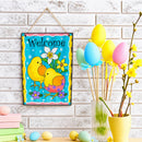 Easter Chick Decorative Wall Sign Spring Welcome Hanging Plaque with Floral Design 10 Inches