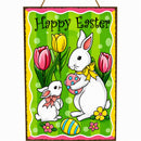Easter Bunny Decorative Wall Sign Spring Egg Hunt Hanging Plaque with Flowers 10 Inches Tall