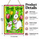 Easter Bunny Decorative Wall Sign Spring Egg Hunt Hanging Plaque with Flowers 10 Inches Tall