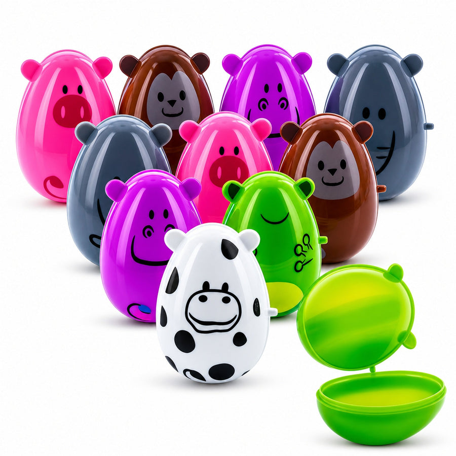 Set of 12 Animal-Themed Plastic Easter Eggs 2.25 Inches