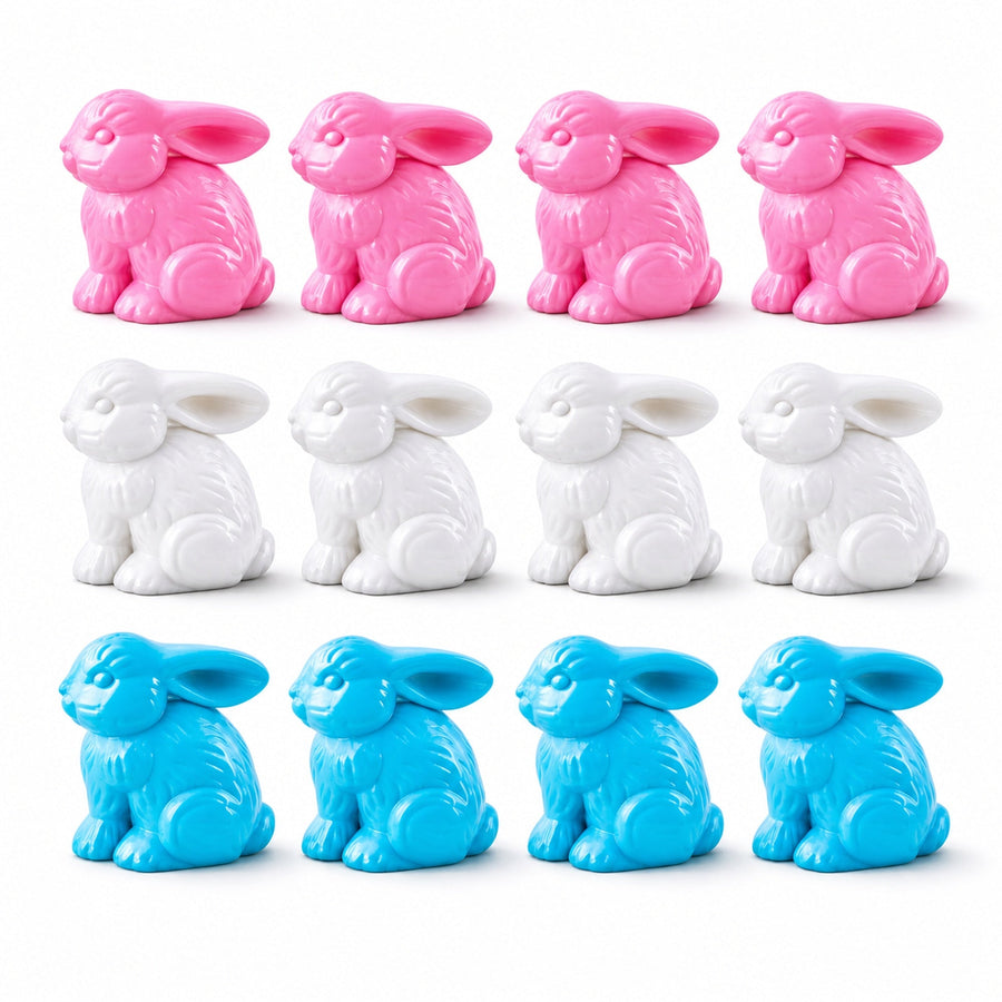 Set of 12 Multicolored Bunnies Fillable Plastic Easter Eggs