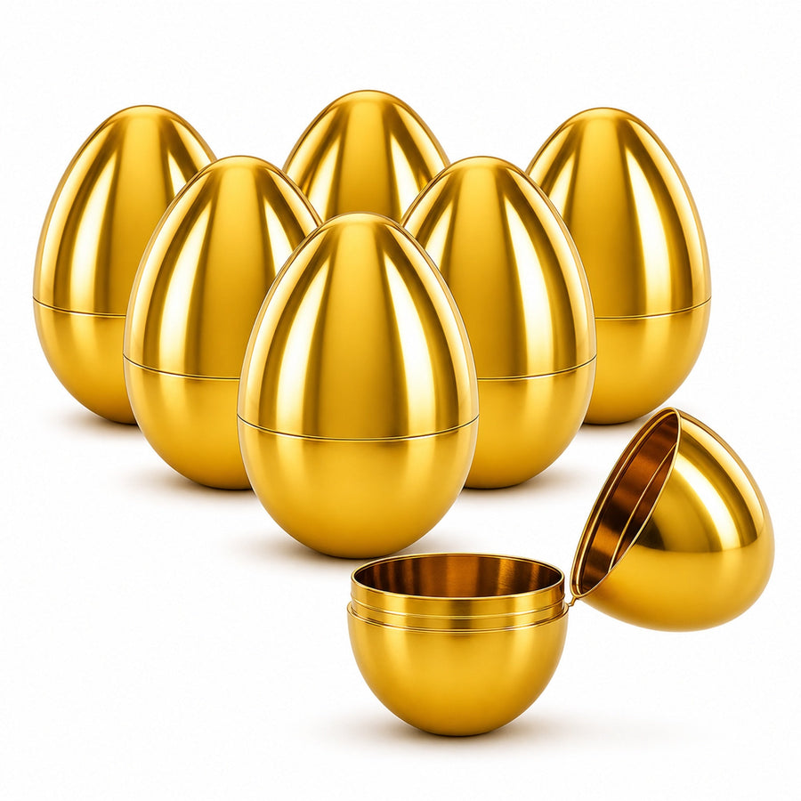 Set of 6 Metallic Gold Easter Eggs Fillable Plastic Hinged Eggs Reusable Prize Egg Set 2.25 Inches