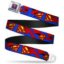 Superman Full Color Blue Seatbelt Belt - Superman Shield w/Cape Webbing