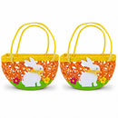 Set of 2 Easter Bunny Egg Hunt Baskets With Floral Accent 6 Inches Tall