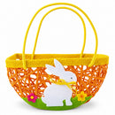 Set of 2 Easter Bunny Egg Hunt Baskets With Floral Accent 6 Inches Tall
