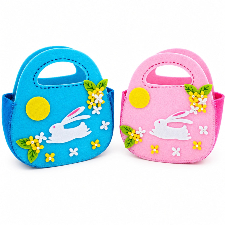 Set of 2 Felt Easter Baskets Carry Totes - Egg Hunt Bags with Handles 7.5 Inches Tall
