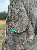 Turquoise Nugget And Pearls Chain Necklace