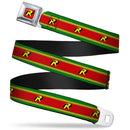 Robin "R" Logo Full Color Red Black Yellow Seatbelt Belt - Robin "R" Logo Stripe Green/Yellow/Red/Black Webbing