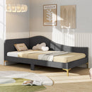 Full/Twin Size Rivet-Tufted Platform Bed with Metal Legs and Wood Slats