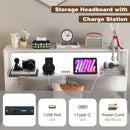 Twin Size Bed Frame with Storage Headboard and Charging Station-White