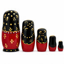 Set of 5 Red & Black Wooden Nesting Dolls Matryoshka 6.5 Inches