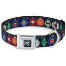 DC Comics Holiday Logo Full Color Black/White Seatbelt Buckle Collar - DC Comics Justice League Holiday Ornament Icons and Stars