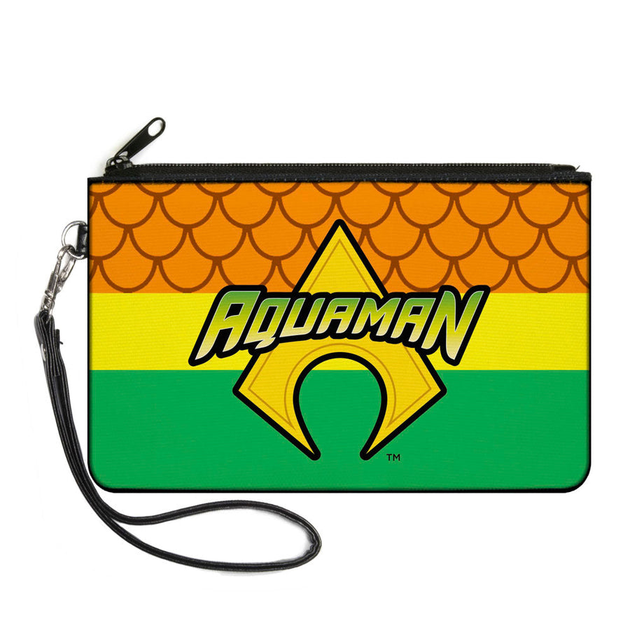 Canvas Zipper Wallet - SMALL - AQUAMAN Logo3 Scales Stripe Orange Yellow Green