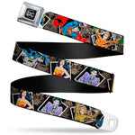 DC Round Logo Black/Silver Seatbelt Belt - DC Originals Vintage Comic Portraits/Comic Scenes Webbing